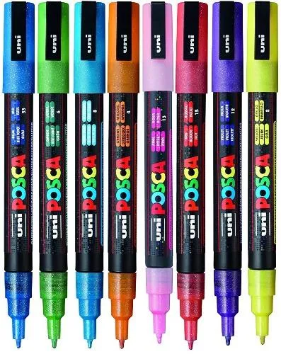 ■ Posca PC - 3M Fine Bullet Tip - Wallet of 8 Sparkling Colours