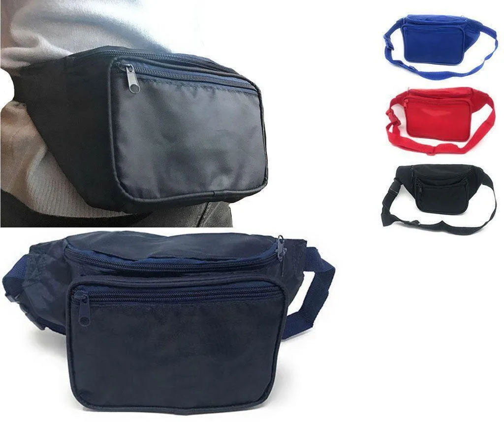 1 Dozen Fanny Pack Man Purse Travel Pouch Bag Money Holder 3 Pockets 42inch Wholesale Bulk