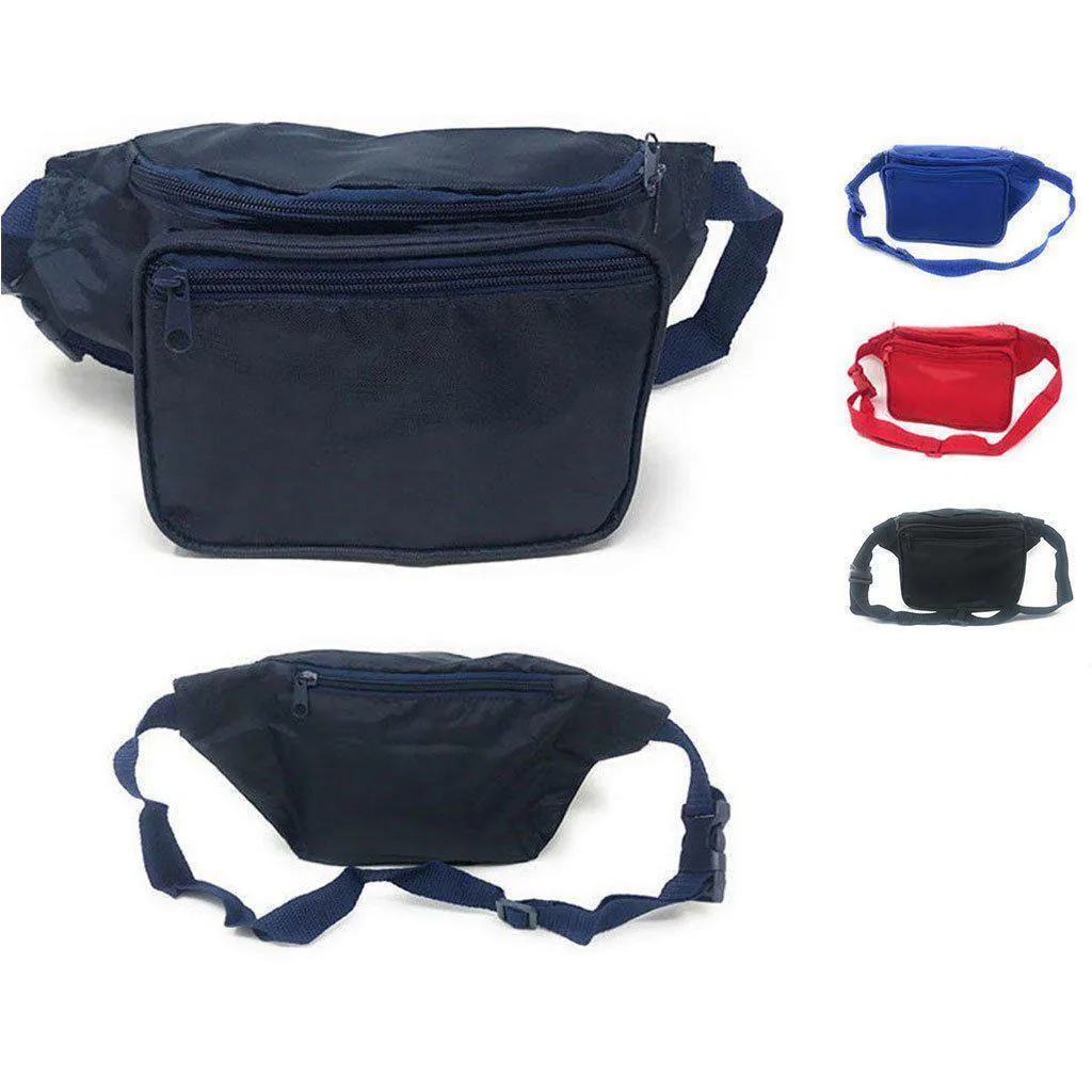 1 Dozen Fanny Pack Man Purse Travel Pouch Bag Money Holder 3 Pockets 42inch Wholesale Bulk