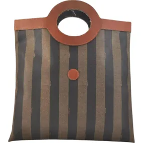 136193AU (V2) Fendi Hand Bag Pequin Brown Canvas