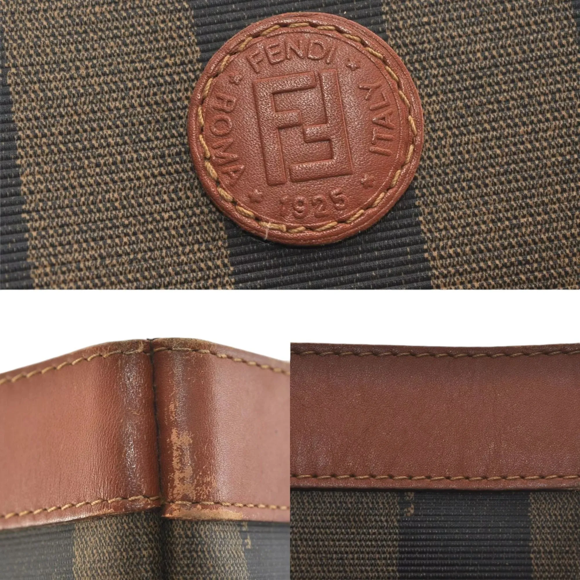 136193AU (V2) Fendi Hand Bag Pequin Brown Canvas