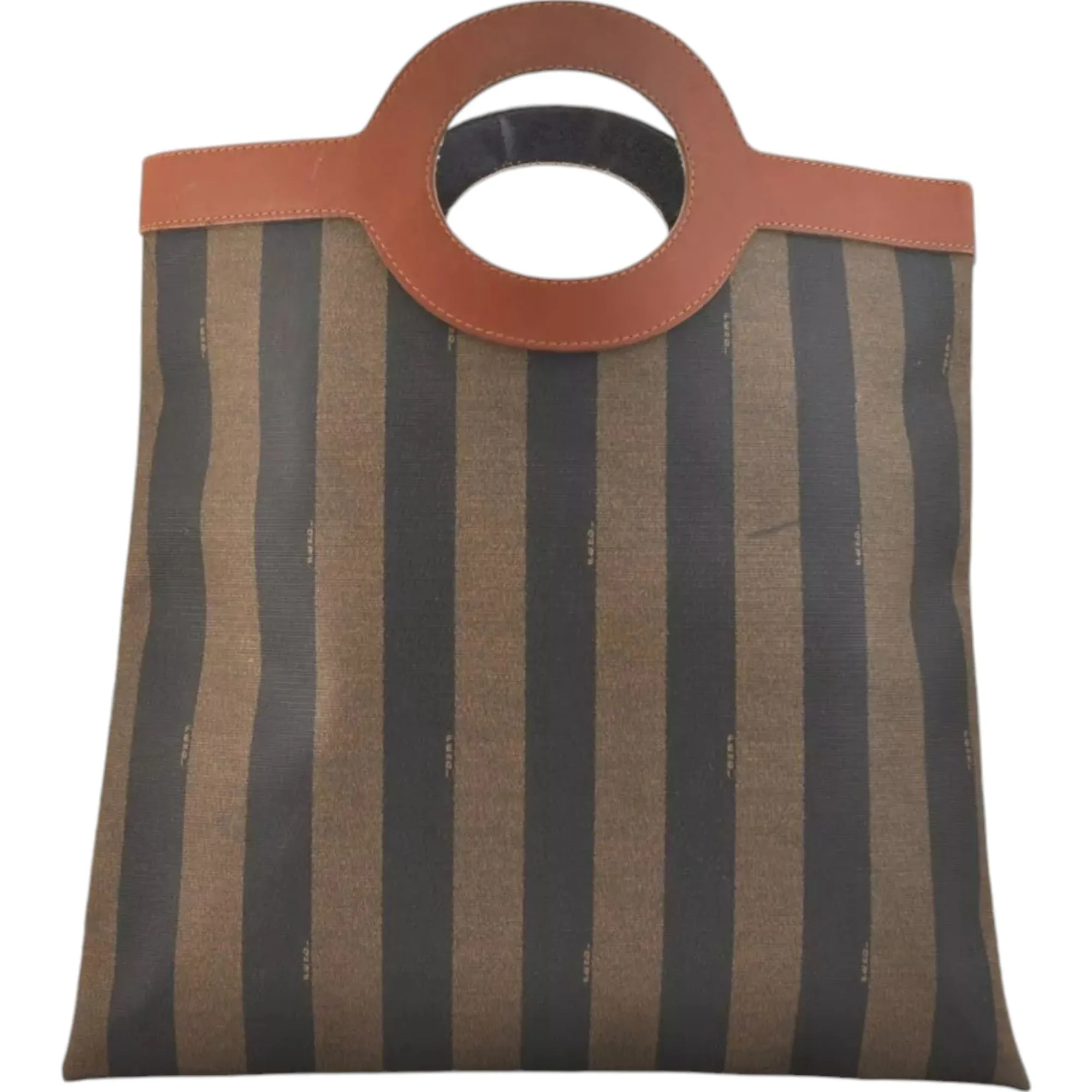 136193AU (V2) Fendi Hand Bag Pequin Brown Canvas