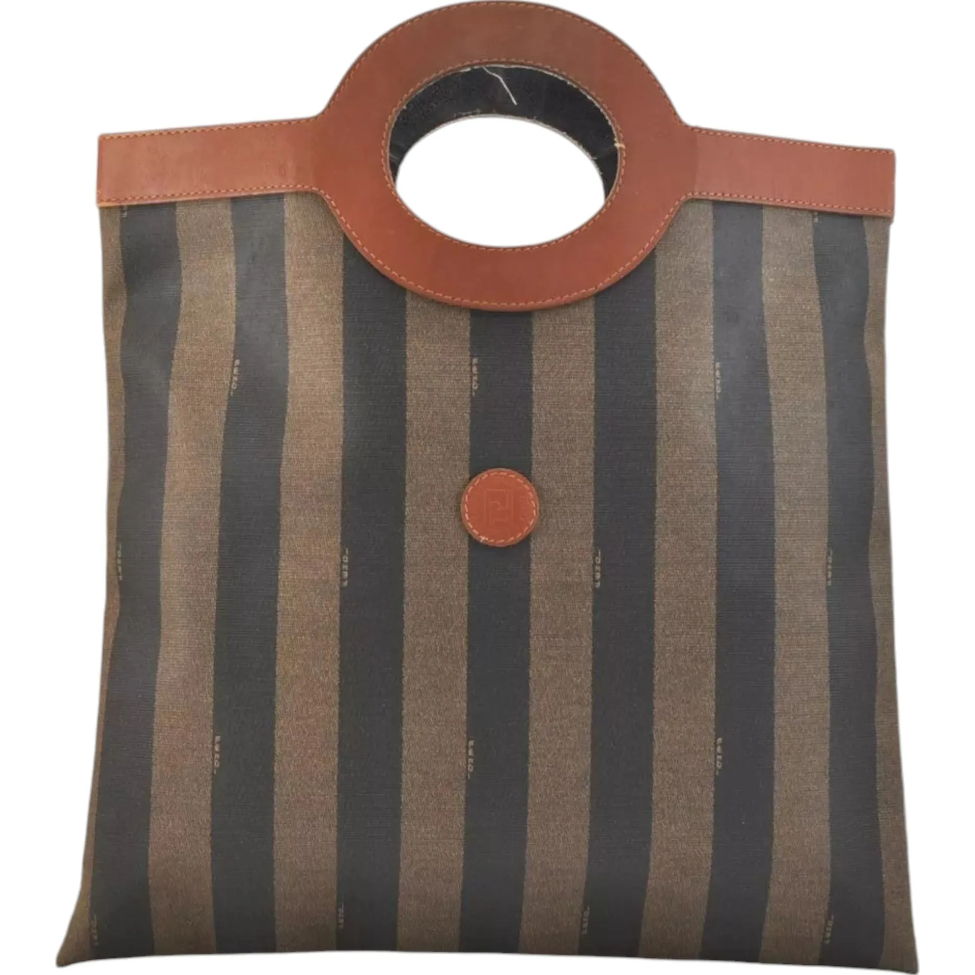 136193AU (V2) Fendi Hand Bag Pequin Brown Canvas