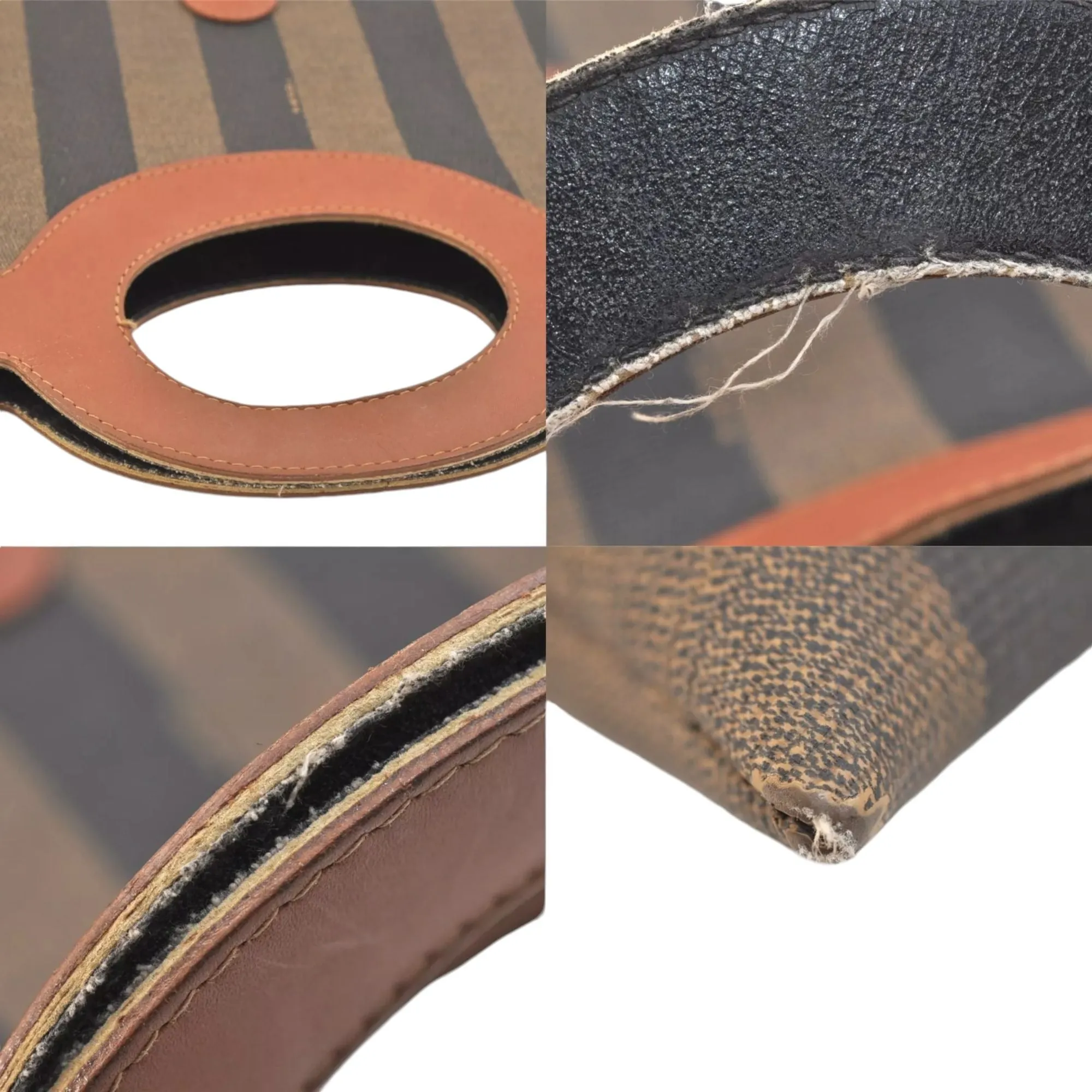 136193AU (V2) Fendi Hand Bag Pequin Brown Canvas