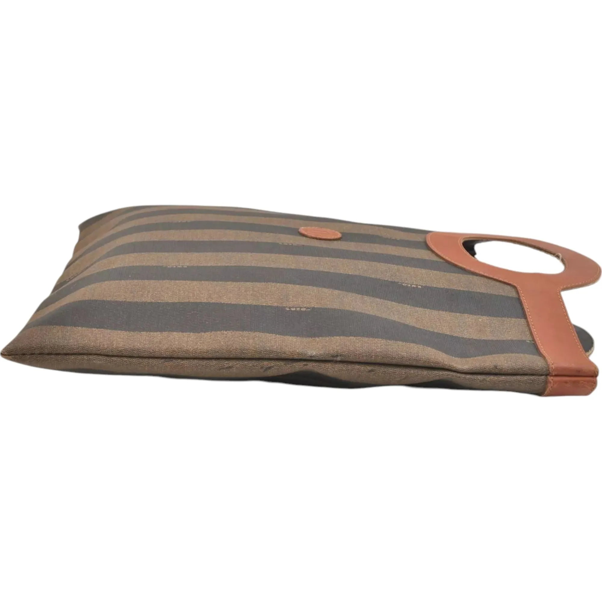 136193AU (V2) Fendi Hand Bag Pequin Brown Canvas
