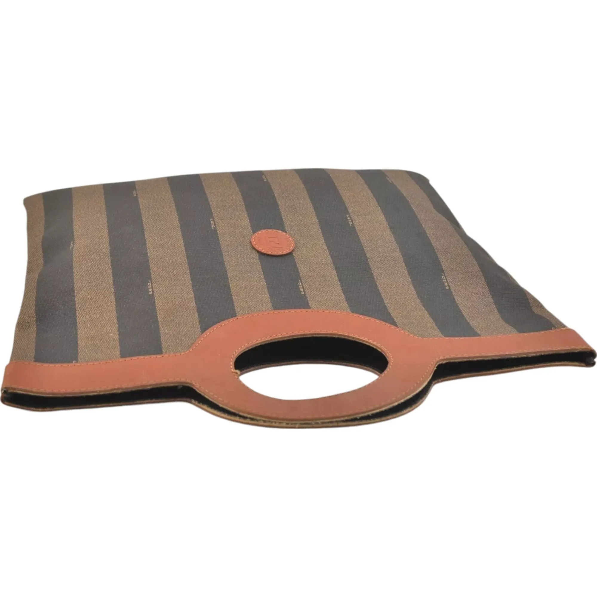 136193AU (V2) Fendi Hand Bag Pequin Brown Canvas