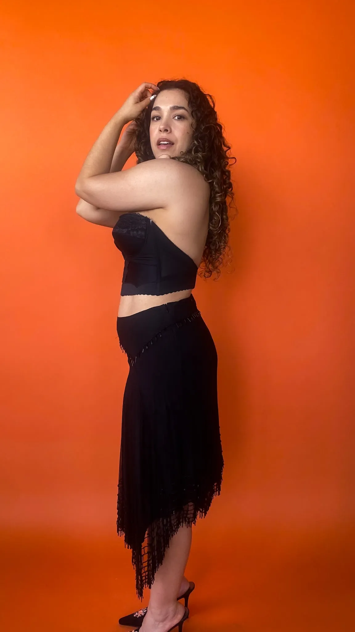 1990s Black Lace Satin Bustier Sz: M