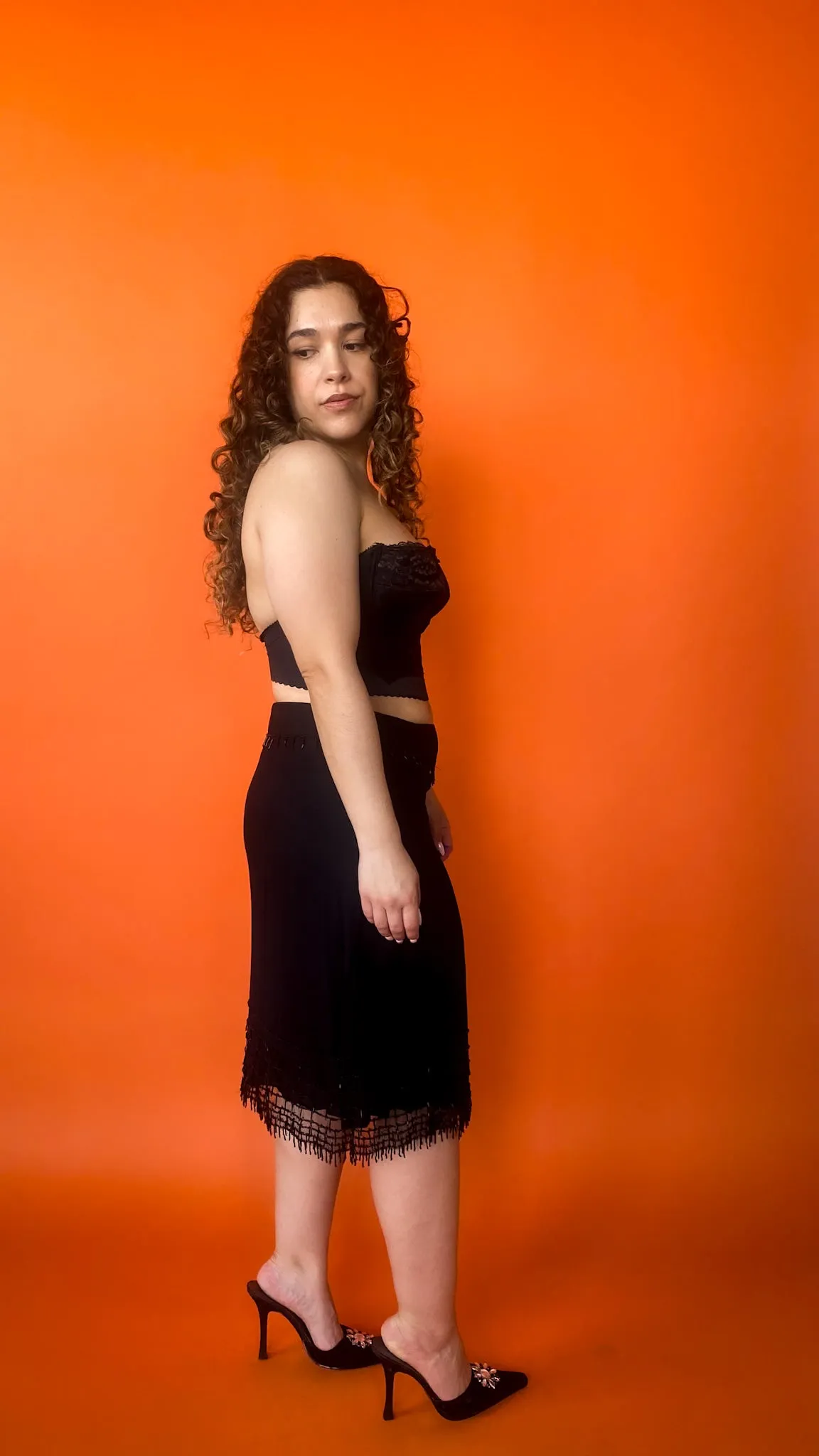 1990s Black Lace Satin Bustier Sz: M