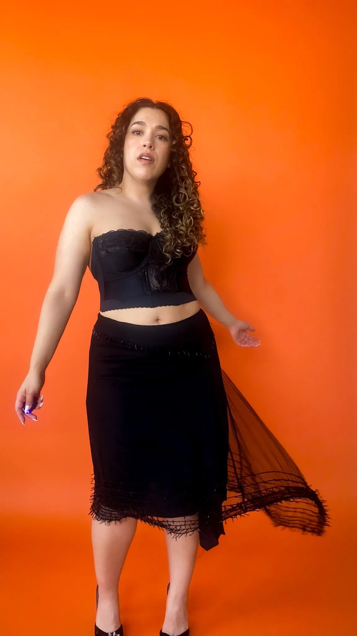 1990s Black Lace Satin Bustier Sz: M