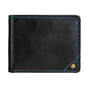 Angle Stitch Leather Multi-Compartment Leather Wallet in Black