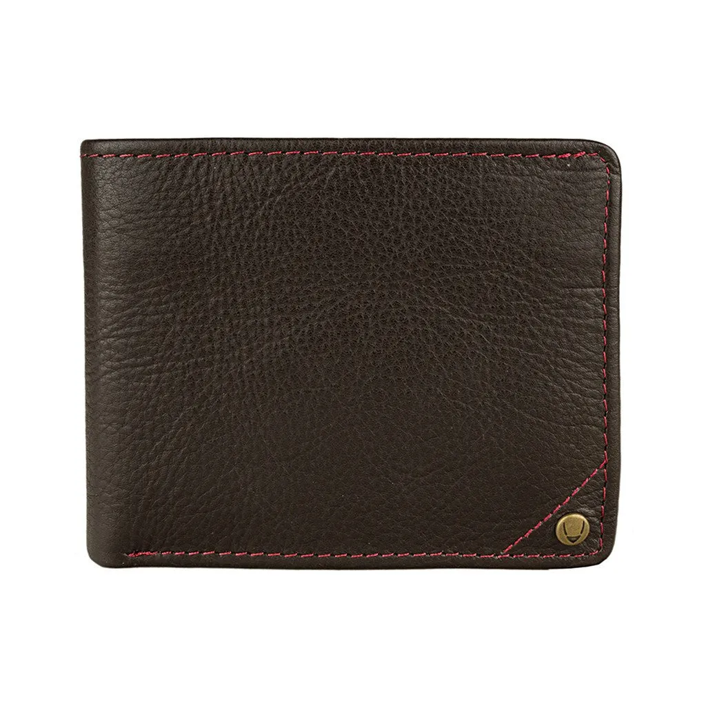 Angle Stitch Leather Slim Bifold Wallet in Brown
