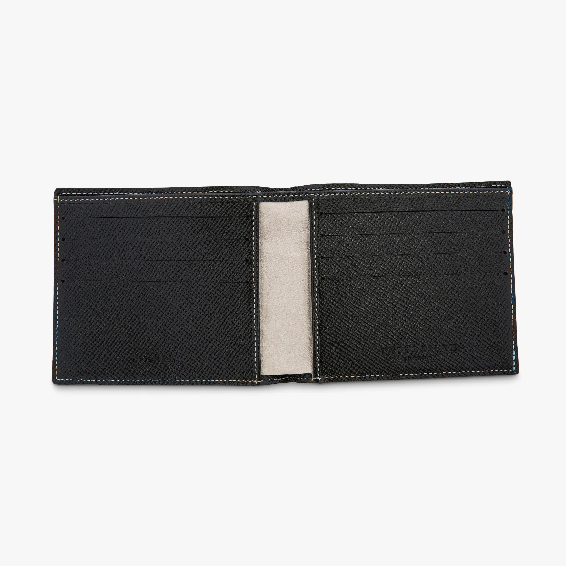 Bifold wallet in black and grey leather with white mother of pearl inlay