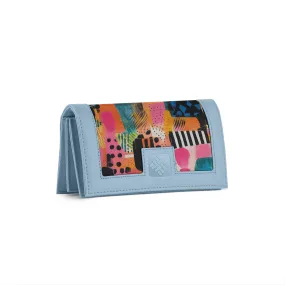 Blue Sleek Elegance Fold Wallet in Whimsical Patchwork Delight