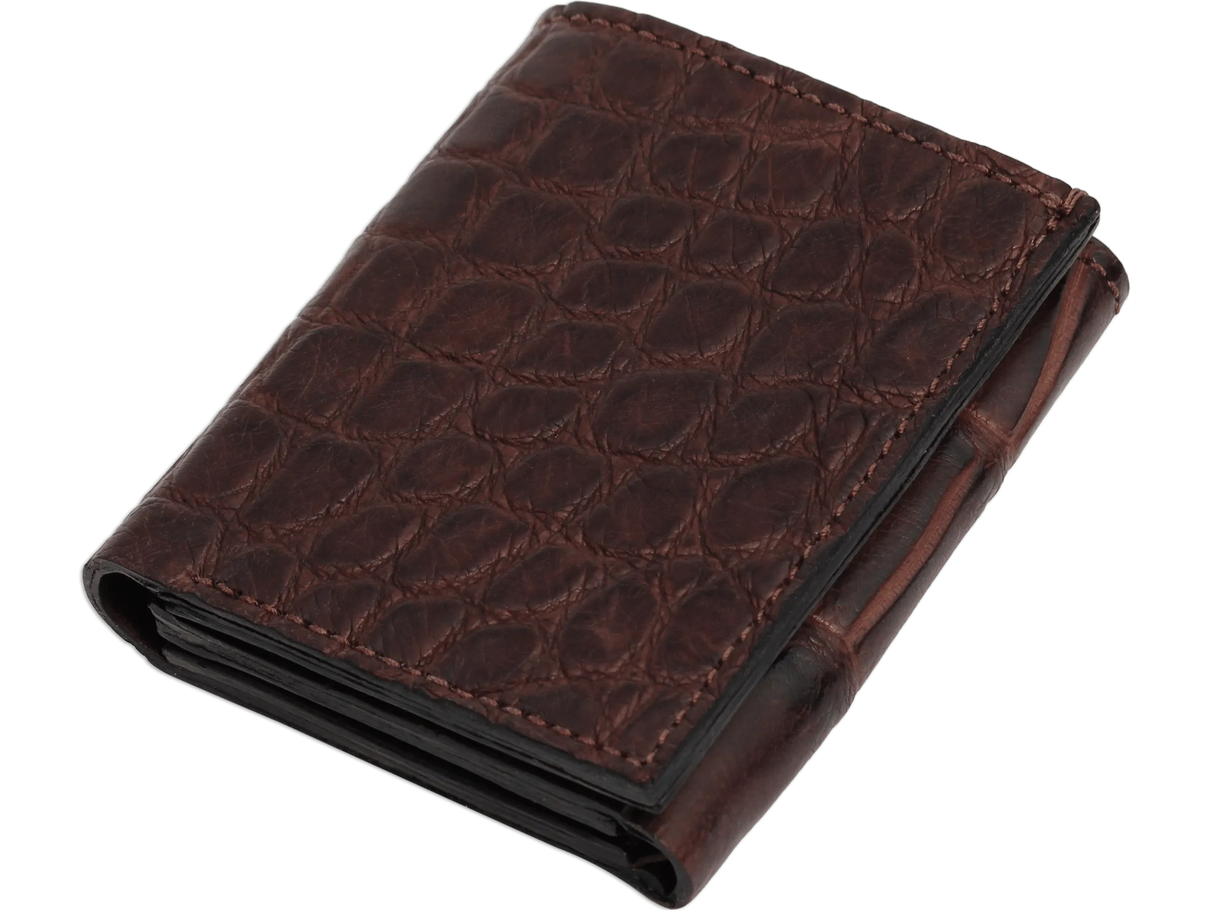 Brown Alligator Luxury Designer Exotic Trifold Wallet With ID Window