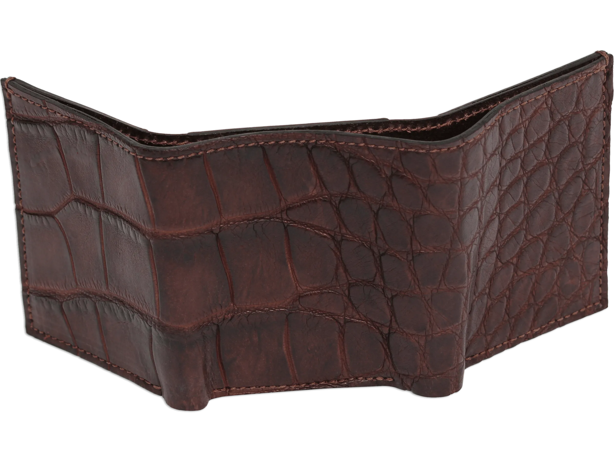Brown Alligator Luxury Designer Exotic Trifold Wallet With ID Window