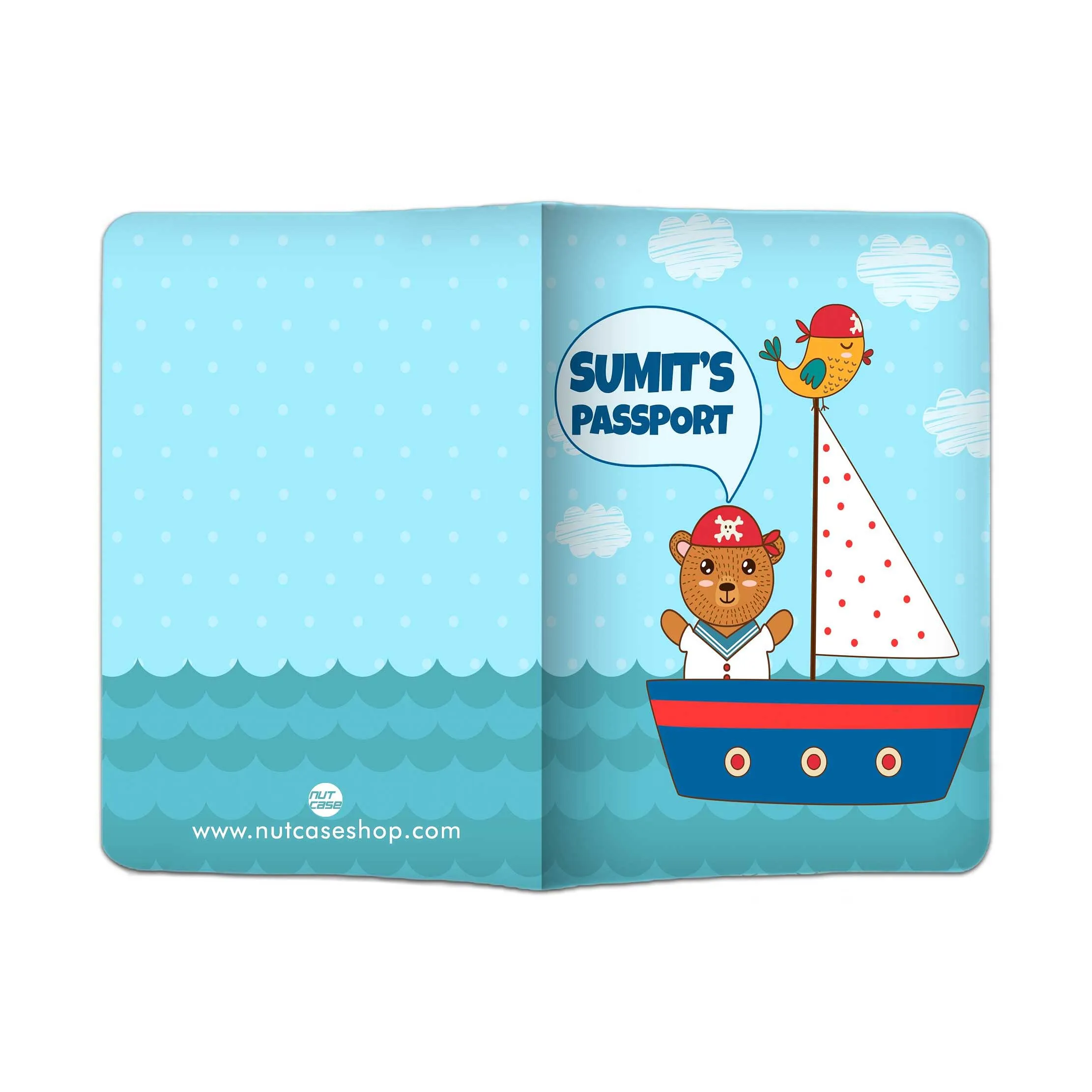 Customized Travel Document Holder  -Ship & Bear Blue