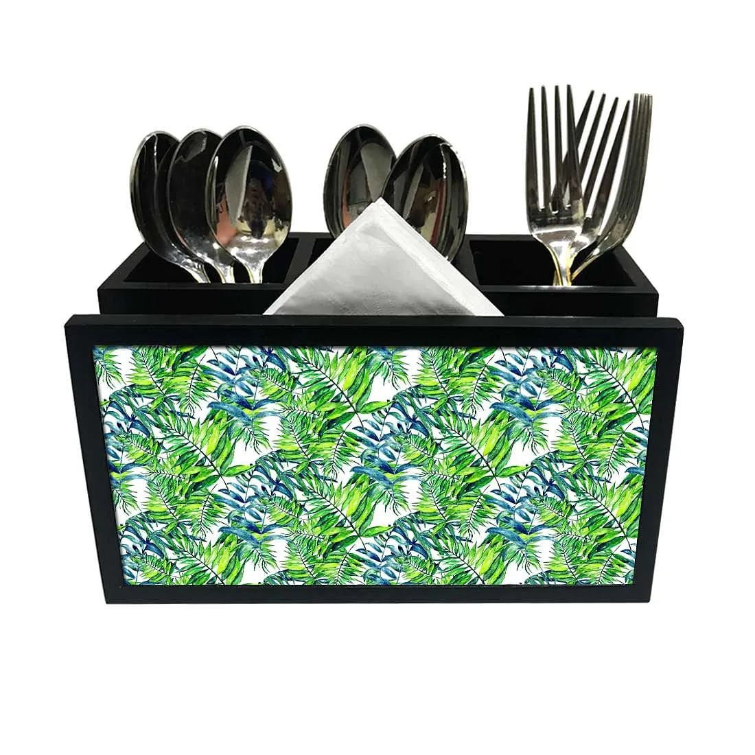 Cutlery Tissue Holder Napkin Stand -  Green Leaf