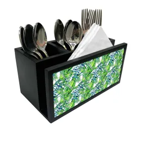 Cutlery Tissue Holder Napkin Stand -  Green Leaf