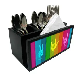Cutlery Tissue Holder Napkin Stand -  Peace Love Rock