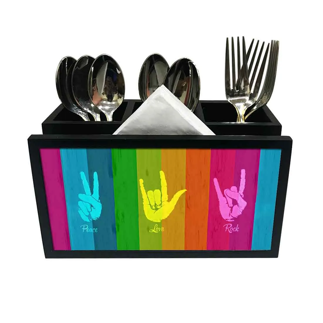 Cutlery Tissue Holder Napkin Stand -  Peace Love Rock