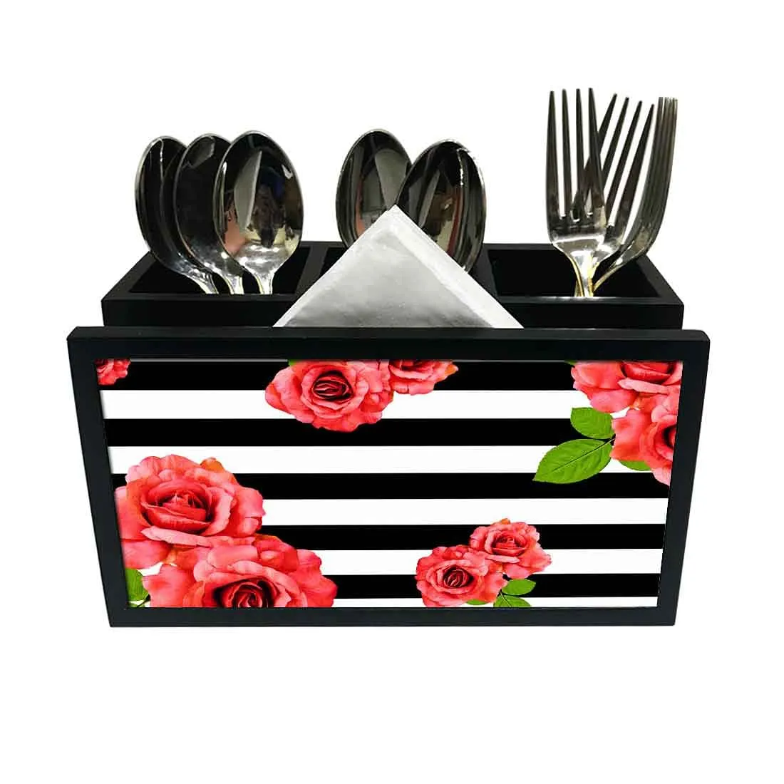 Cutlery Tissue Holder Napkin Stand -  Red Roses