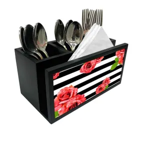 Cutlery Tissue Holder Napkin Stand -  Red Roses