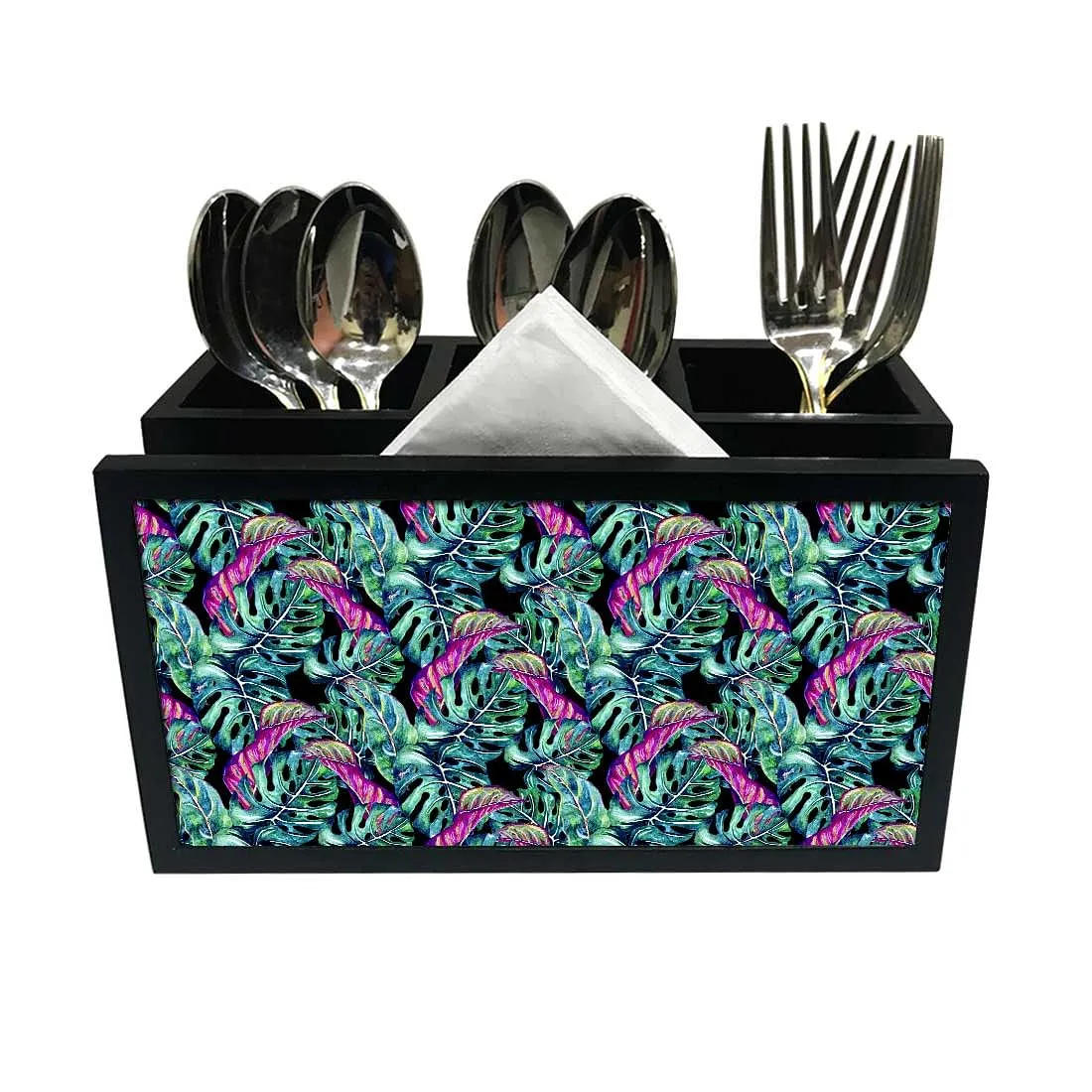Cutlery Tissue Holder Napkin Stand -  Tropical Green Leaf