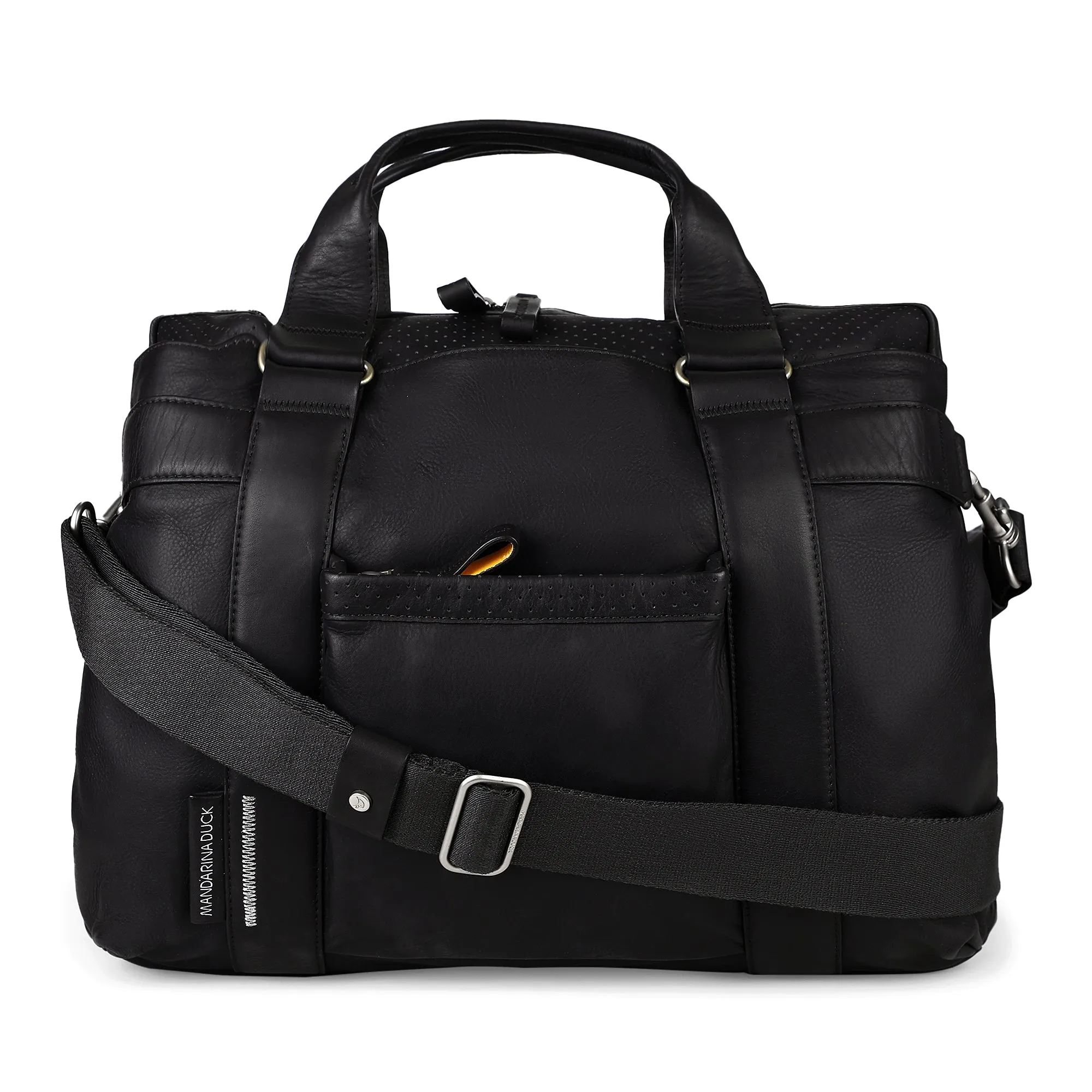 Grace Collection Limited Edition Genuine Leather Black Laptop Bag With Strap - Mandarina Duck