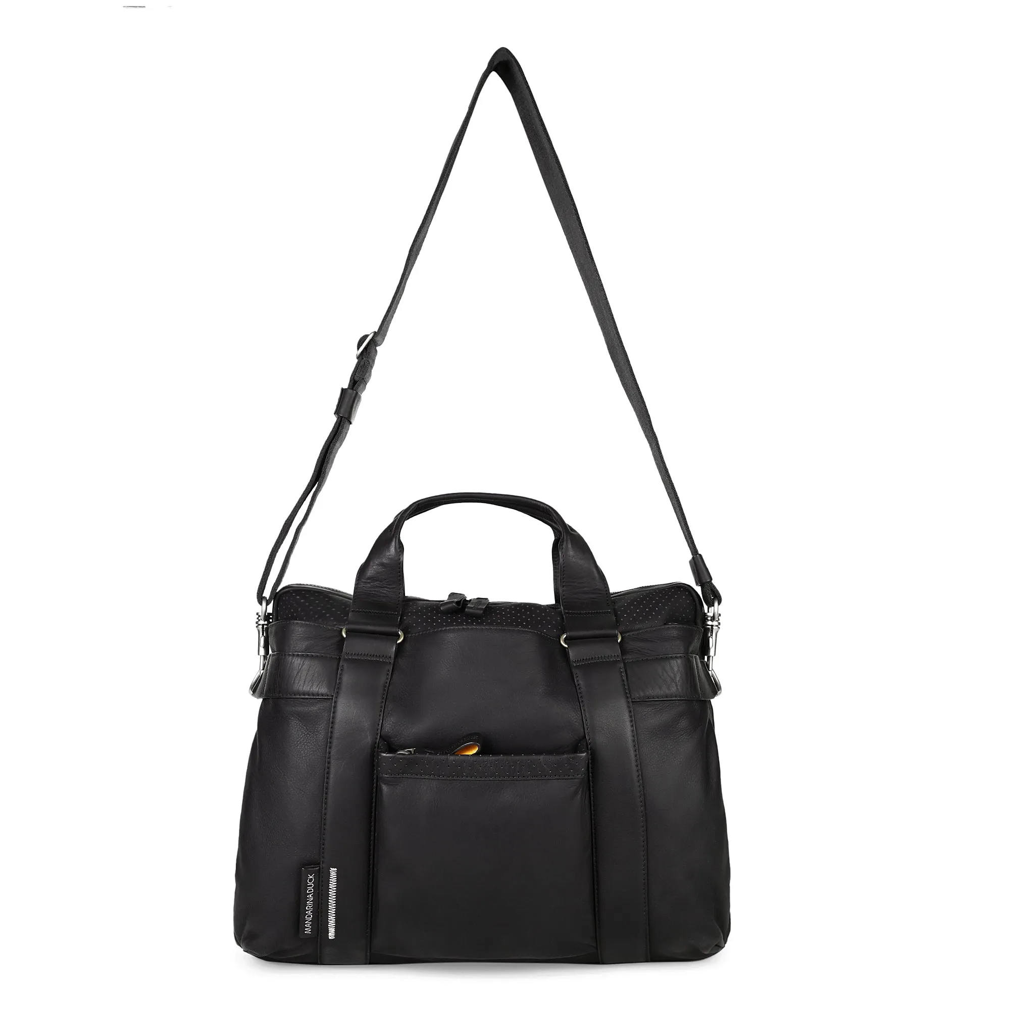 Grace Collection Limited Edition Genuine Leather Black Laptop Bag With Strap - Mandarina Duck
