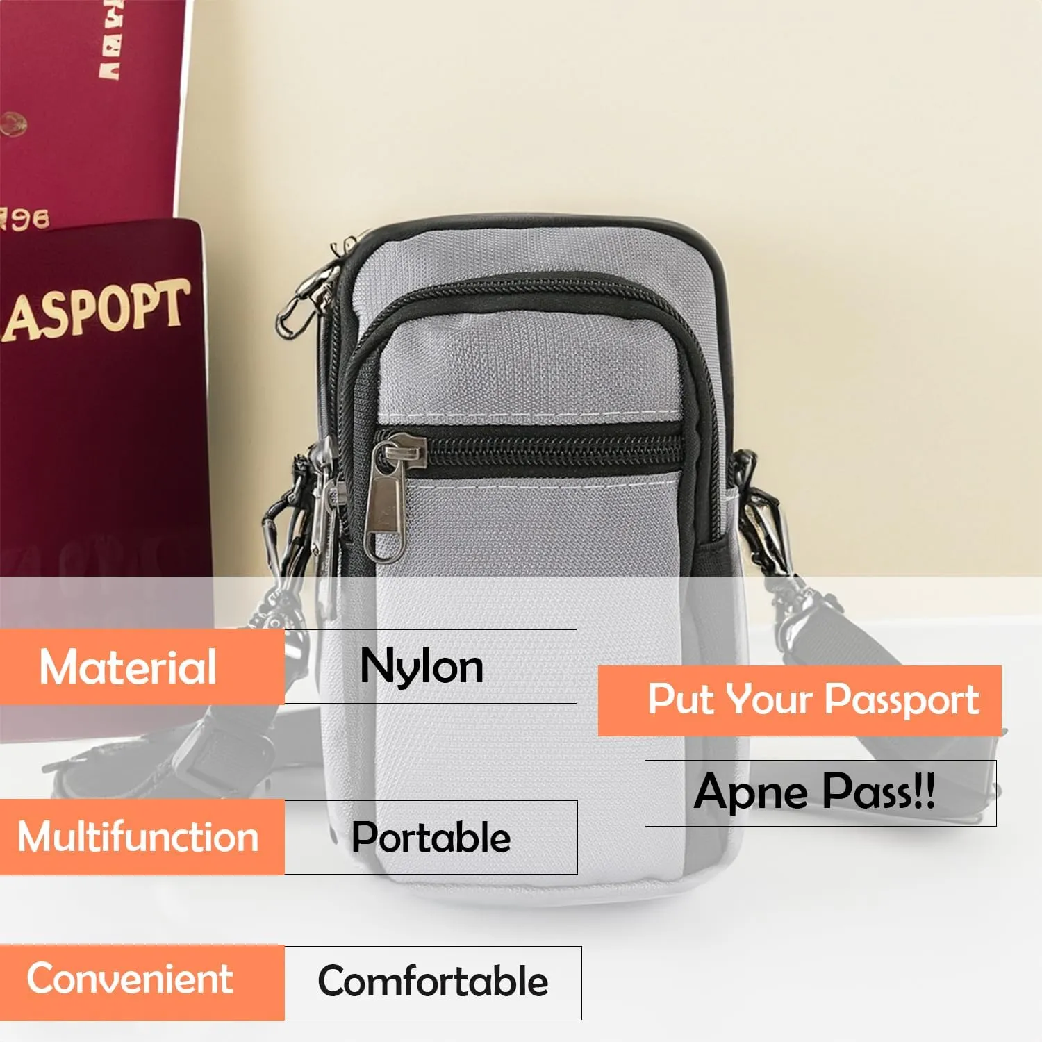Kuber Industries Paspport Holder for Men & Women|Multifunction Passport Cover Bag|Nylon Passport Pouch for Luggage-Pack of 2 (Grey)