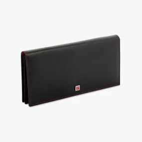 Long wallet in brown and red leather with coral inlay