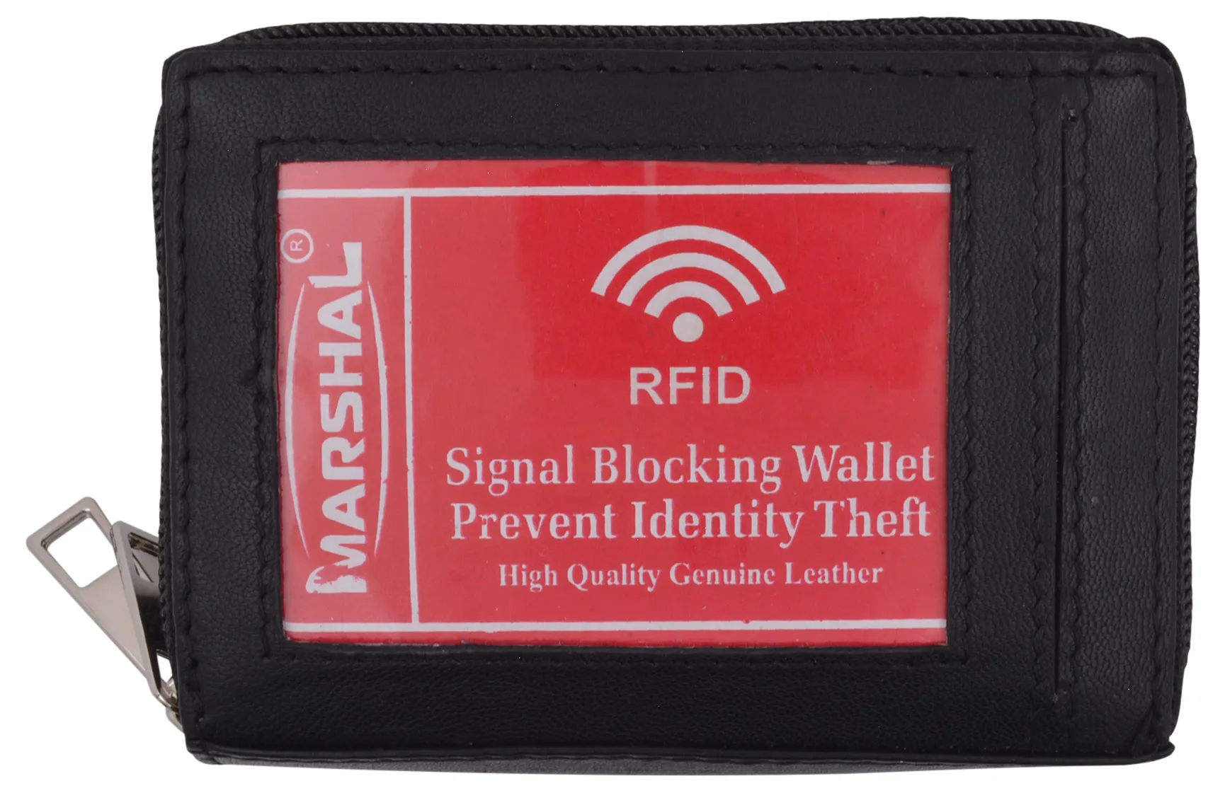 Marshal RFID Genuine Leather Credit card holder accordion Wallet, Black