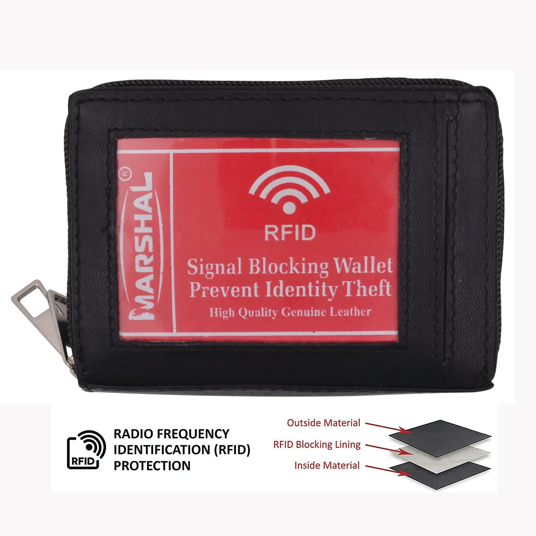 Marshal RFID Genuine Leather Credit card holder accordion Wallet, Black