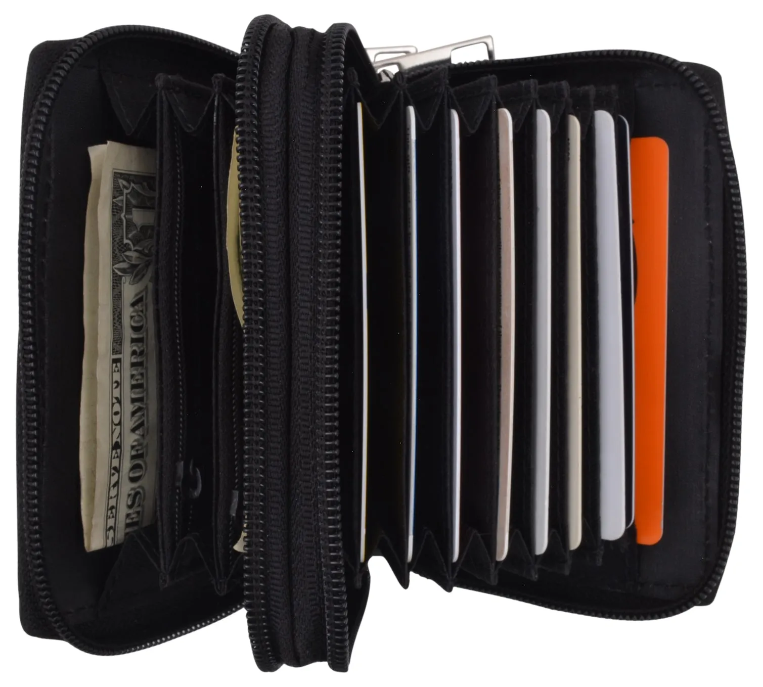 Marshal RFID Genuine Leather Credit card holder accordion Wallet, Black