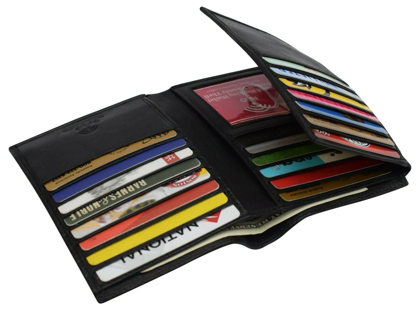 Mens European Cowhide Leather Trifold Mens Wallet 2 ID-20 Card Slots Black
