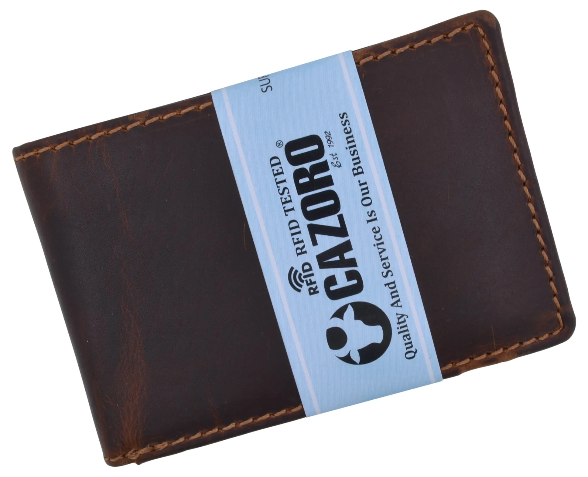 Mens Small Bifold Crazy Horse Leather Slim Card Holder Wallet With Coin Pouch