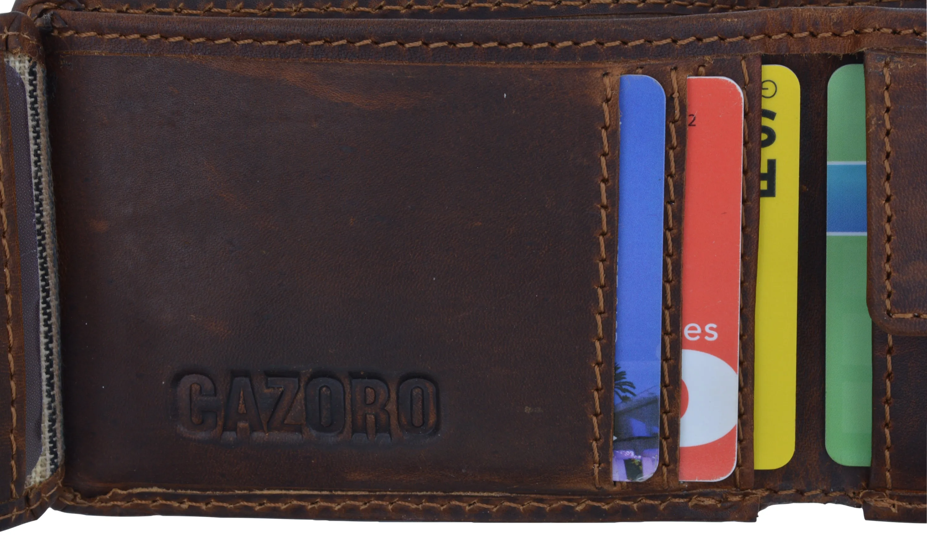Mens Small Bifold Crazy Horse Leather Slim Card Holder Wallet With Coin Pouch