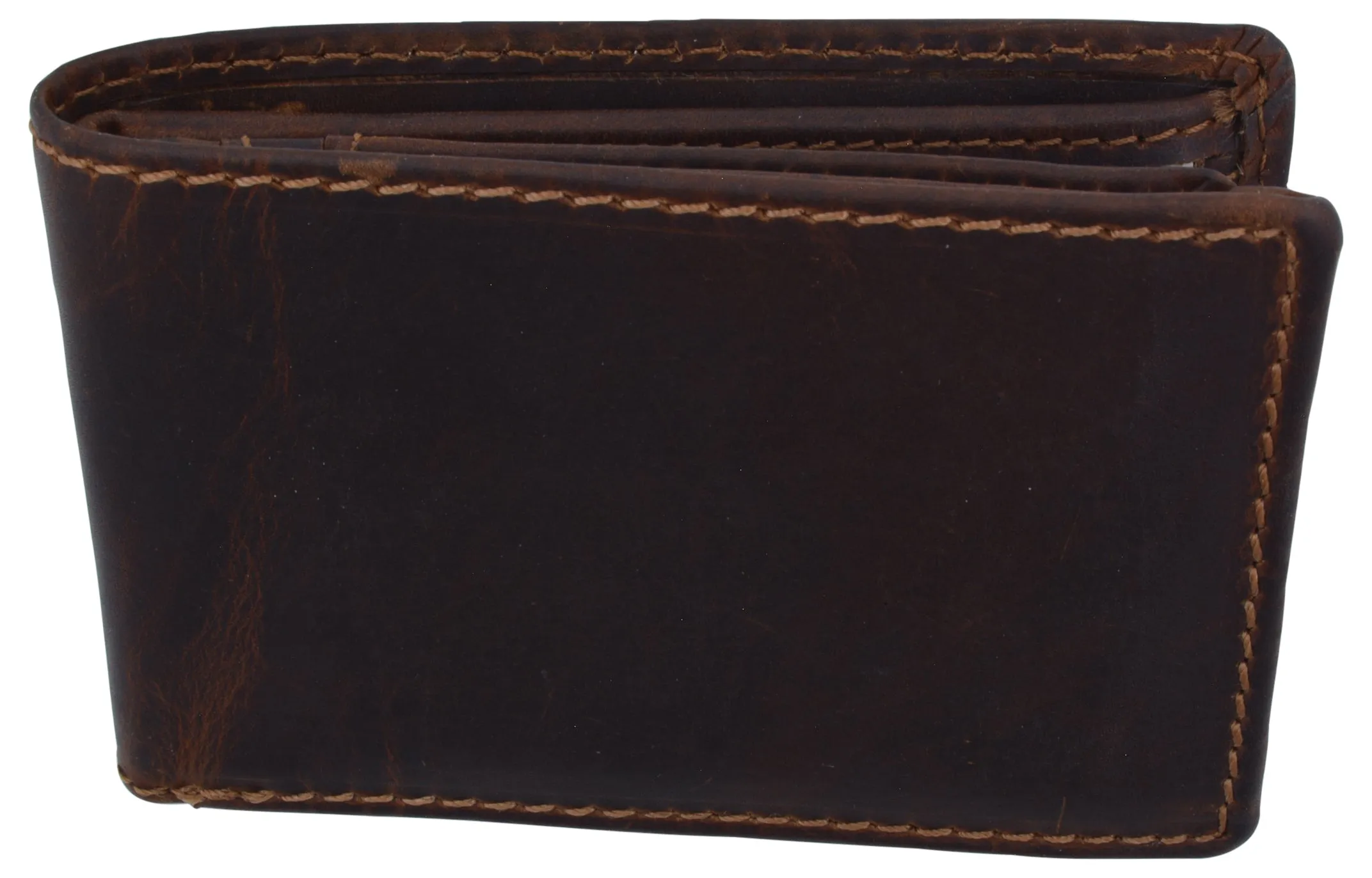 Mens Small Bifold Crazy Horse Leather Slim Card Holder Wallet With Coin Pouch