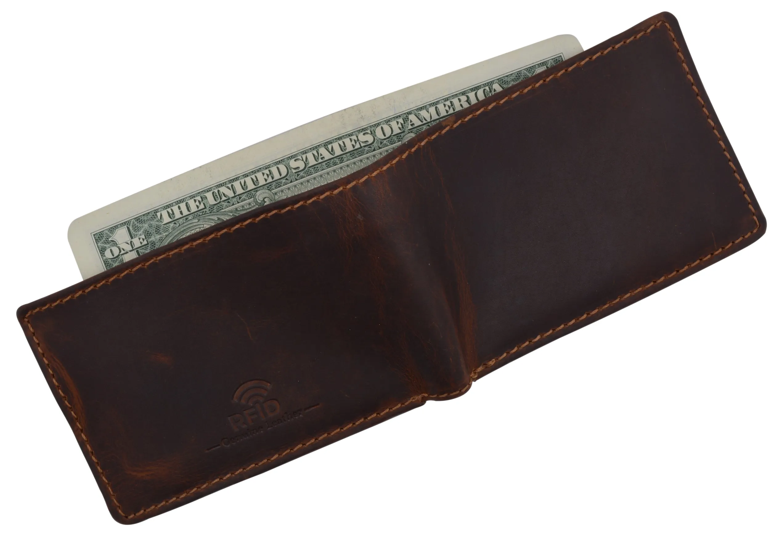 Mens Small Bifold Crazy Horse Leather Slim Card Holder Wallet With Coin Pouch