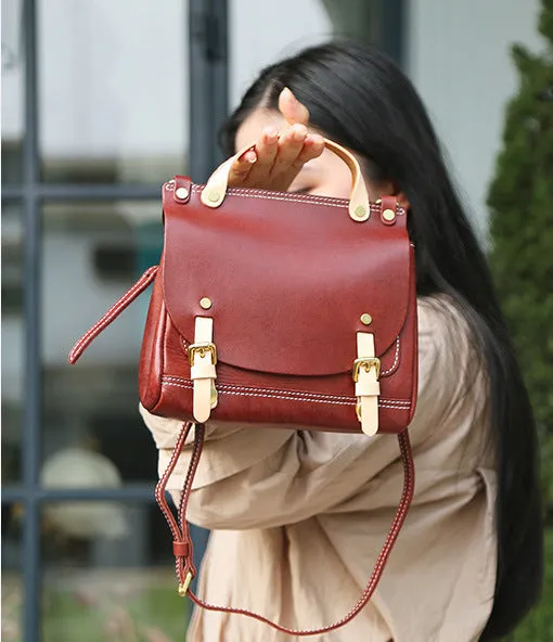 Mini Women's Genuine Leather Satchel Backpack Purse Cross Shoulder Bag For Women