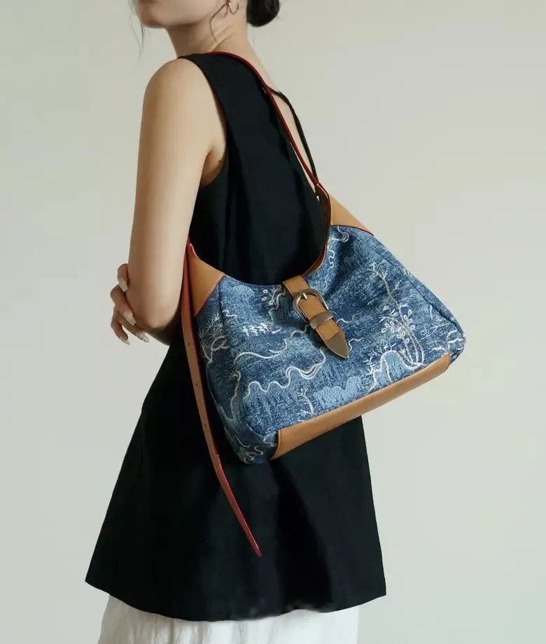 PARC embroidered denim shoulder bag