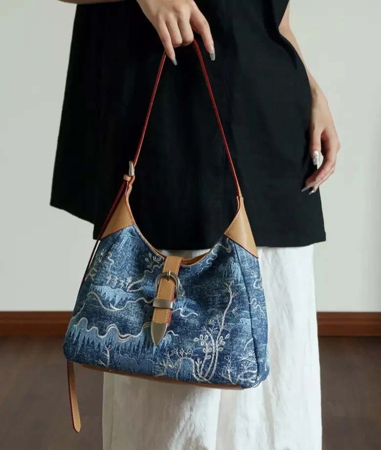 PARC embroidered denim shoulder bag