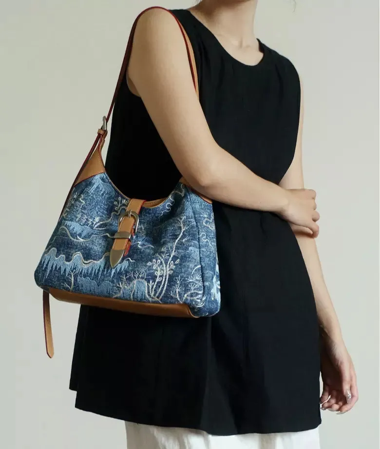 PARC embroidered denim shoulder bag