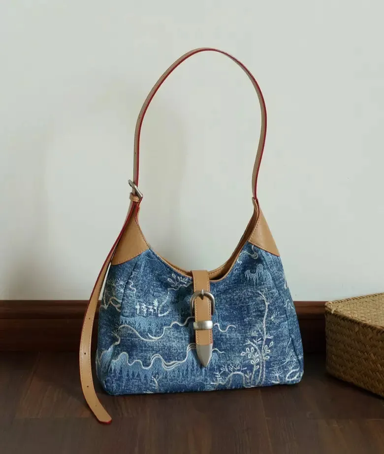 PARC embroidered denim shoulder bag