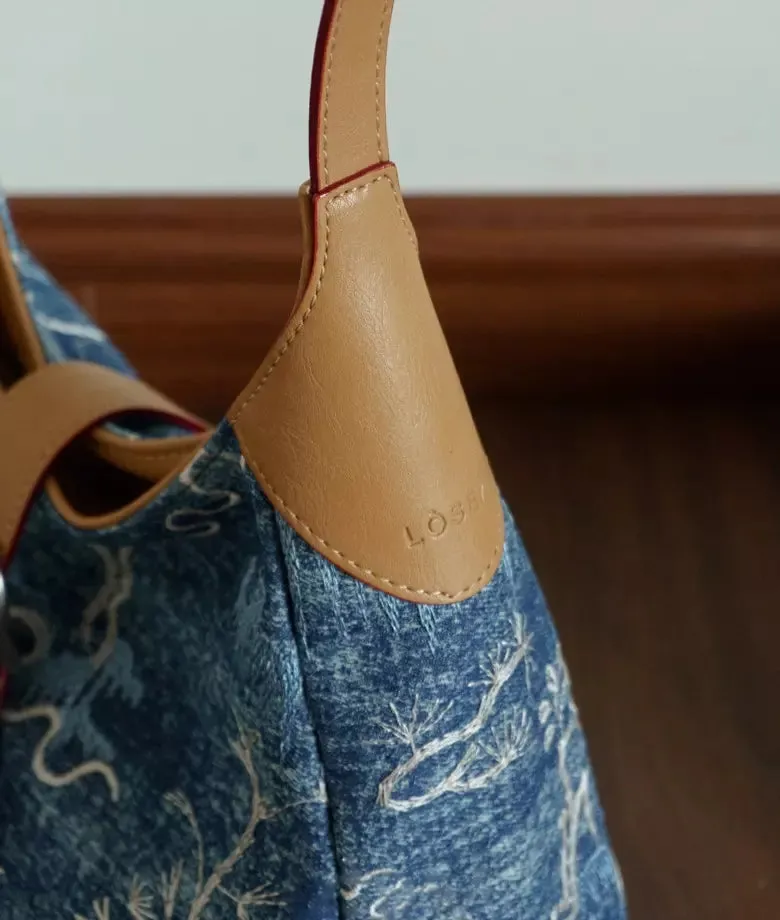 PARC embroidered denim shoulder bag