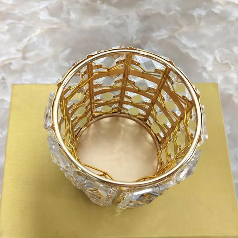 PEANDIM Nordic Cylinder Candle Holders Crystal Makeup Brush Pencil Container Metal Candle Stand Vases For Home Wedding Decor