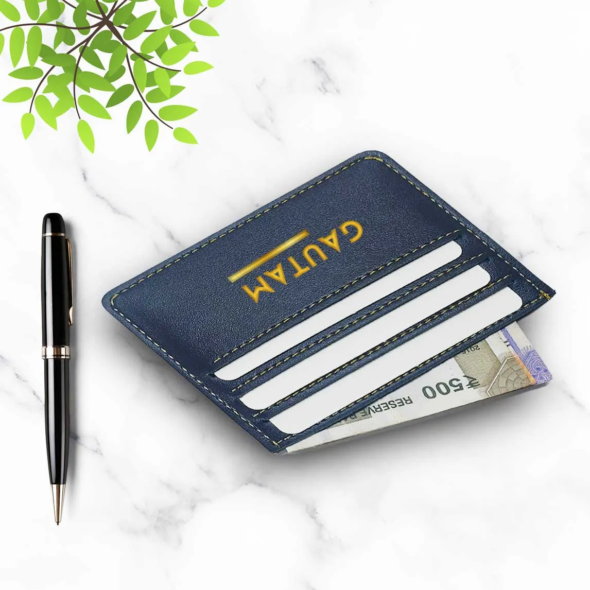 Personalised Visiting Card Holder for Men Black - Add Name