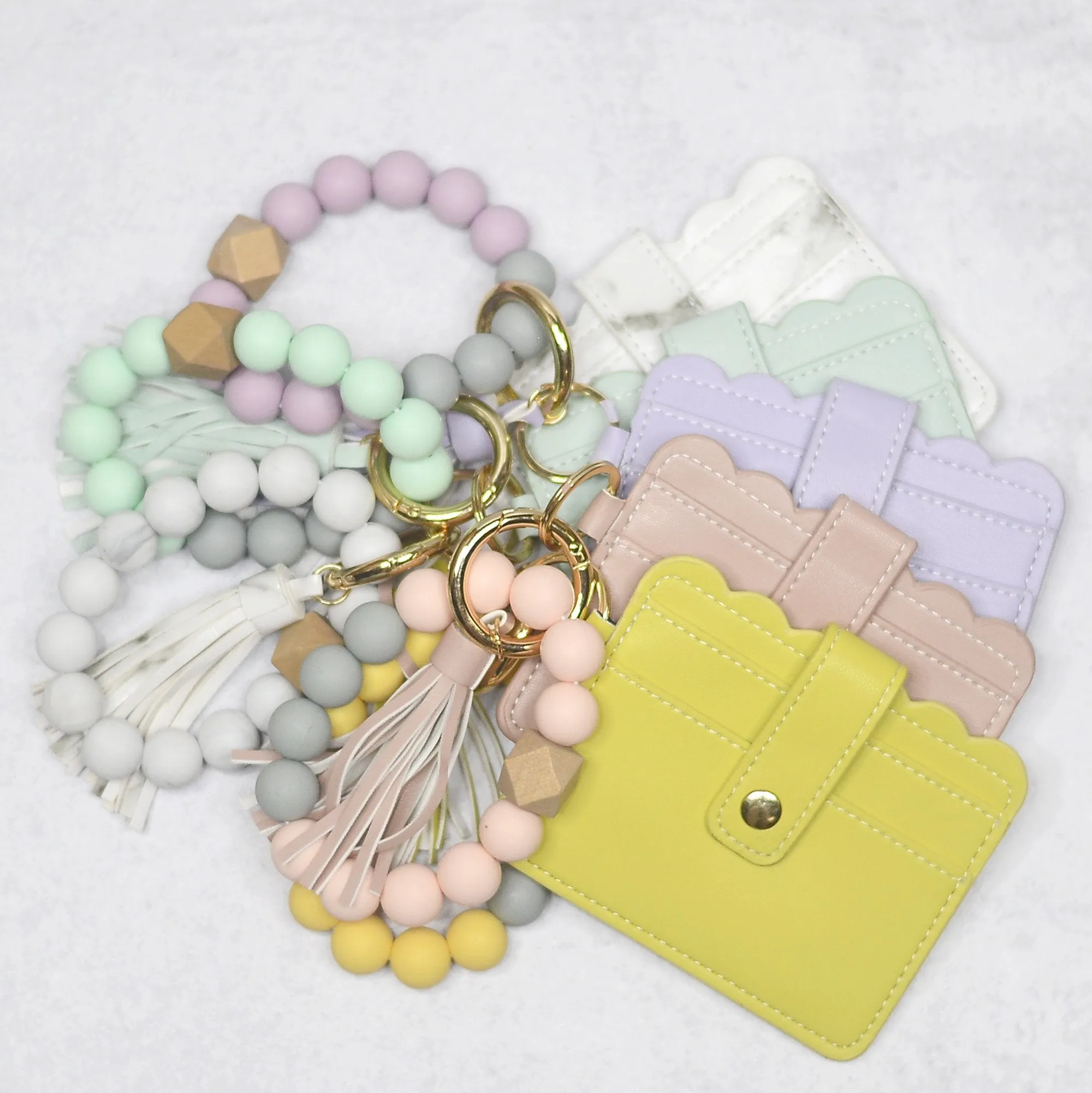 Pink Silicone Beaded Keychain with Wallet