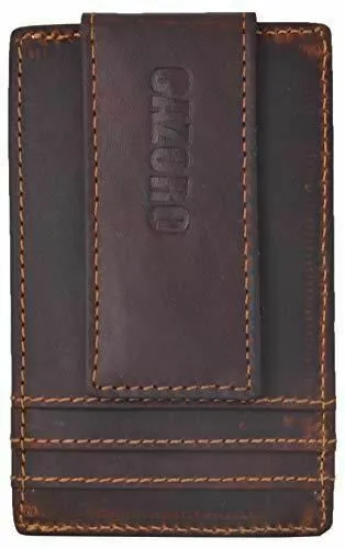 RFID Blocking Front Pocket Money Clip Vintage Leather Strong Magnetic Slim Wallet