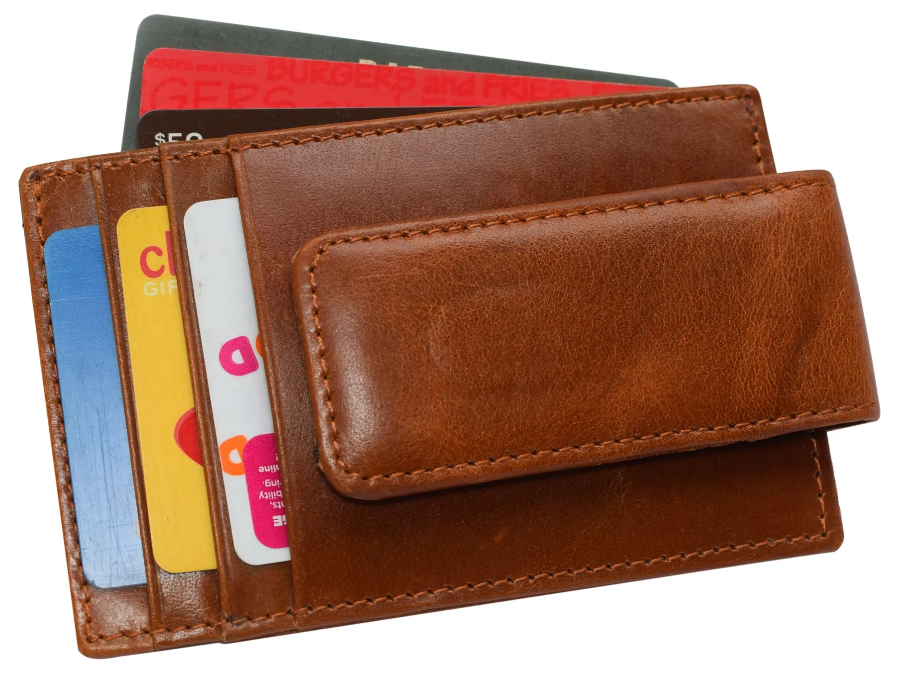 RFID Blocking Front Pocket Money Clip Vintage Leather Strong Magnetic Slim Wallet